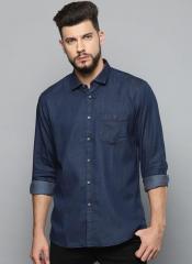 Louis Philippe Jeans Blue Solid Slim Fit Casual Shirt men