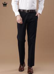 Louis Philippe Navy Blue New Standard Fit Solid Formal Trousers men