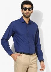 Louis Philippe Navy Blue Self Design Slim Fit Formal Shirt men