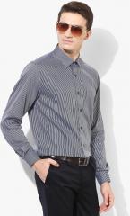 Louis Philippe Navy Blue Striped Slim Fit Formal Shirt men