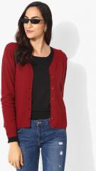 Madame Maroon Self Design Cardigan women