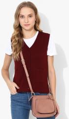 Madame Maroon Solid Cardigan women