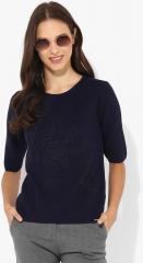 Madame Navy Blue Self Design Blouse women