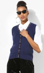 Madame Navy Blue Self Design Cardigan women