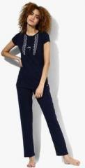 Madame Secret Navy Blue Embroidered Nightwear Set women