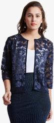 Magre Navy Blue Self Design Shrug women