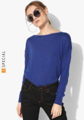 Mango Blue Ribbed Pullover women