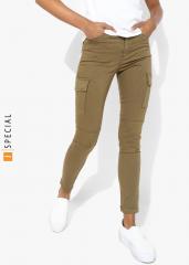 Mango Khaki Solid Skinny Fit Chinos women