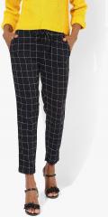 Mango Navy Blue Checked Regular Fit Chinos women