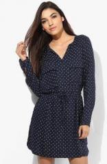 Mango Navy Blue Printed Skater Dress women