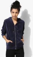 Mango Navy Blue Solid Hoodie women