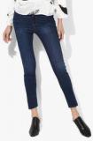 Mango Navy Blue Washed Mid Rise Regular Fit Jeans women