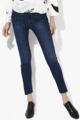 Mango Navy Blue Washed Mid Rise Regular Fit Jeans women