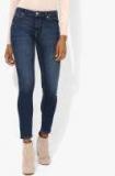 Mango Navy Blue Washed Mid Rise Skinny Fit Jeans Women