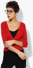 Mango Red Solid Shrug women