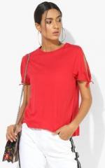 Mango Red Solid T Shirt women