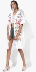 Mango White Floral Embroidered Shrug women