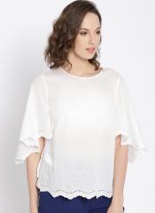 Mango White Solid Semi Sheer Top women