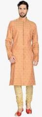 Manyavar Beige Printed Kurta Pyjamas men