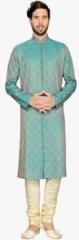 Manyavar Blue Printed Kurta Pyjamas men