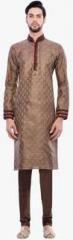 Manyavar Brown Printed Kurta Pyjama men