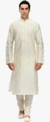 Manyavar Cream Solid Kurta Pyjama men