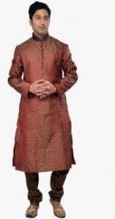 Manyavar Maroon Checked Kurta Pyjama men