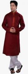 Manyavar Maroon Solid Kurta Pyjama men