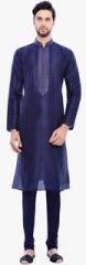 Manyavar Navy Blue Printed Kurta Pyjama men