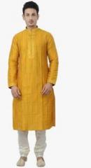 Manyavar Yellow Solid Kurta Pyjama men