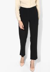 Marks & Spencer Black Solid Mid Rise Regular Fit Formal Trousers women