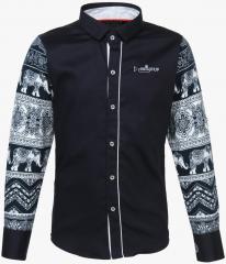 Mashup Navy Blue Printed Regular Fit Casual Shirt boys