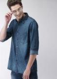 Mast & Harbour Blue Regular Fit Striped Casual Denim Shirt Men