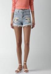 Mast & Harbour Blue Solid Regular Fit Denim Shorts women