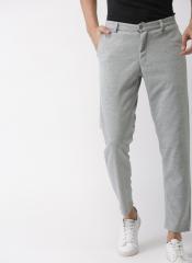 Mast & Harbour Grey Melange Solid Slim Fit Regular Trousers men