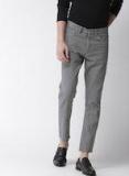 Mast & Harbour Grey Slim Fit Solid Denim Trousers Men