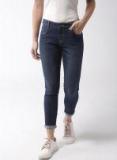 Mast & Harbour Navy Blue Skinny Fit Mid Rise Clean Look Stretchable Cropped Jeans Women