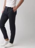 Mast & Harbour Navy Blue Solid Slim Fit Chinos Men