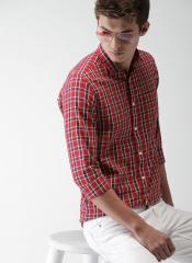 Mast & Harbour Red & Blue Slim Fit Checked Casual Shirt men