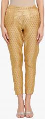 Meee Beige Regular Fit Self Design Cigarette Trouser women