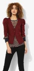 Meee Maroon Solid Summer Jacket women