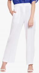 Meee Off White Solid Regular Fit Chinos women