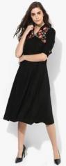 Miaminx Black Coloured Embroidered Shift Dress women