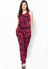 Miaminx FUCHSIA BOLD FLORAL CREPE ANKLE LENGTH JUMPSUIT women