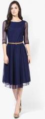 Miaminx Navy Blue Colored Solid Skater Dress women