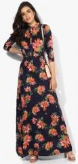 Miaminx Navy Blue Coloured Printed Maxi Dress women