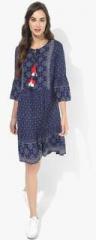 Miaminx Navy Blue Coloured Printed Shift Dress women