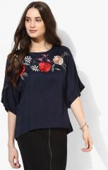 Miaminx Navy Blue Self Design Blouse women