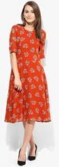 Miaminx Orange Colored Printed Skater Dress women