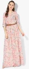 Miaminx Pink Coloured Printed Maxi Dress With Belt women